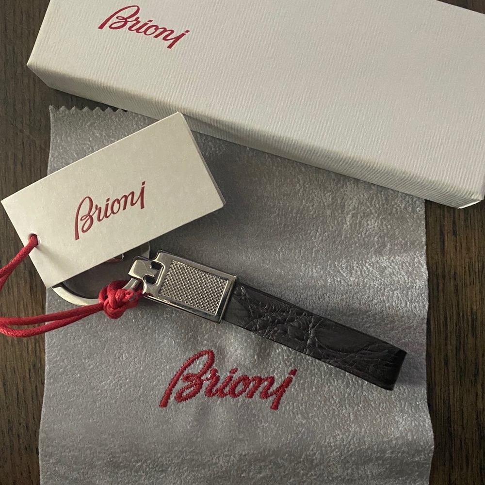 Brioni Leather Keychain Brown NWT Made In Italy